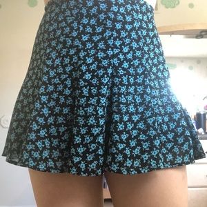 Michael Kors Black + Blue Floral Mini Fit and Flare Skirt